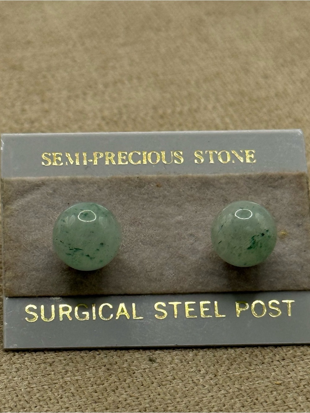 Semi-Precious Green Jade Stud Earrings with Surgical Steel Posts